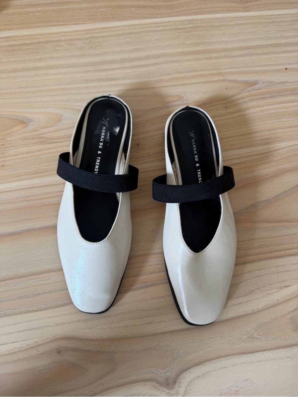 Cream Slip-On Loafers with Black Mary Jane Strap
